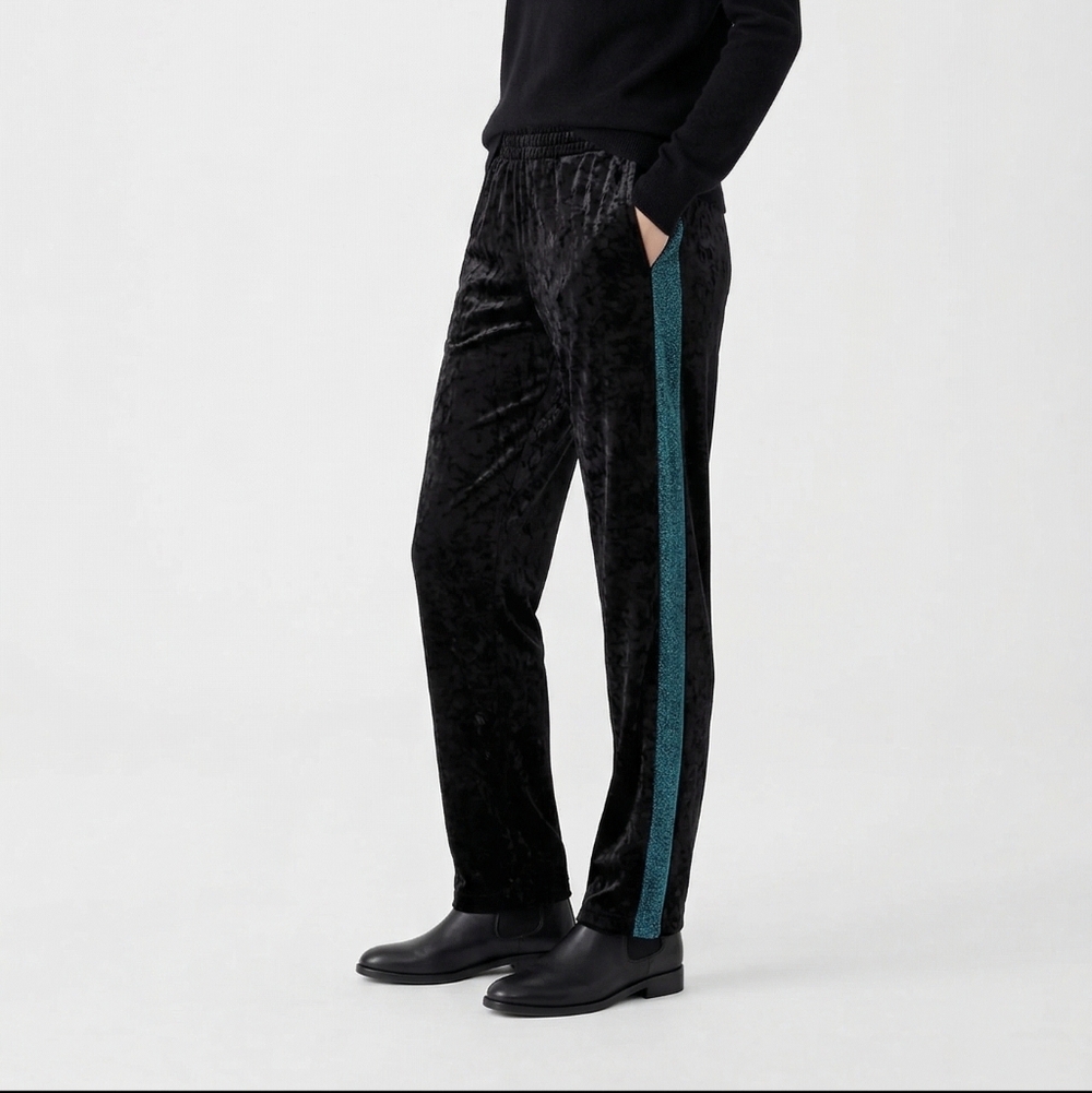 Midnight Velvet Black Crushed Velvet Y2K Track Pants Glitter Streetwear Club XL